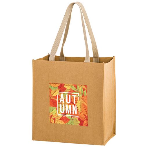 Custom Printed TSUNAMI - Washable Kraft Paper Grocery Tote Bag w/ Web Handle (12"x8"x13") - WB12813-CE